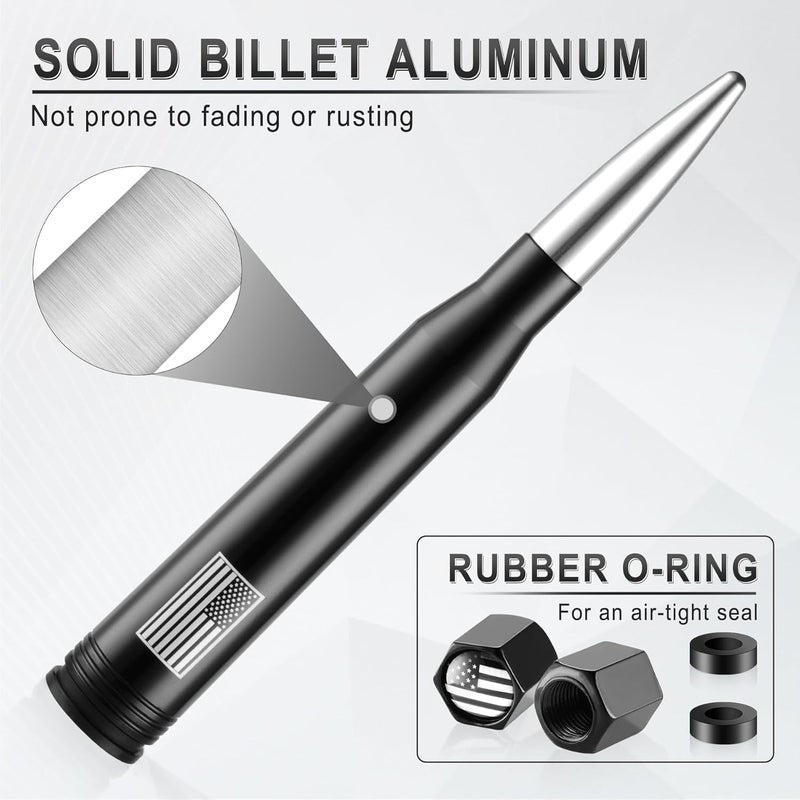 BJSIA American Flag Antenna for Truck with Valve Stem Caps - Universal Compatible with Ford, Dodge, Chevrolet, GMC, Jeep, Toyota Truck Car Accessories, Heavy Duty Pickup Trucks Accessories - Silver - Image 5